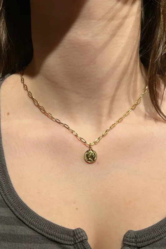 Gold Stainless Steel Queen Coin Necklace sold by Brandy Melville