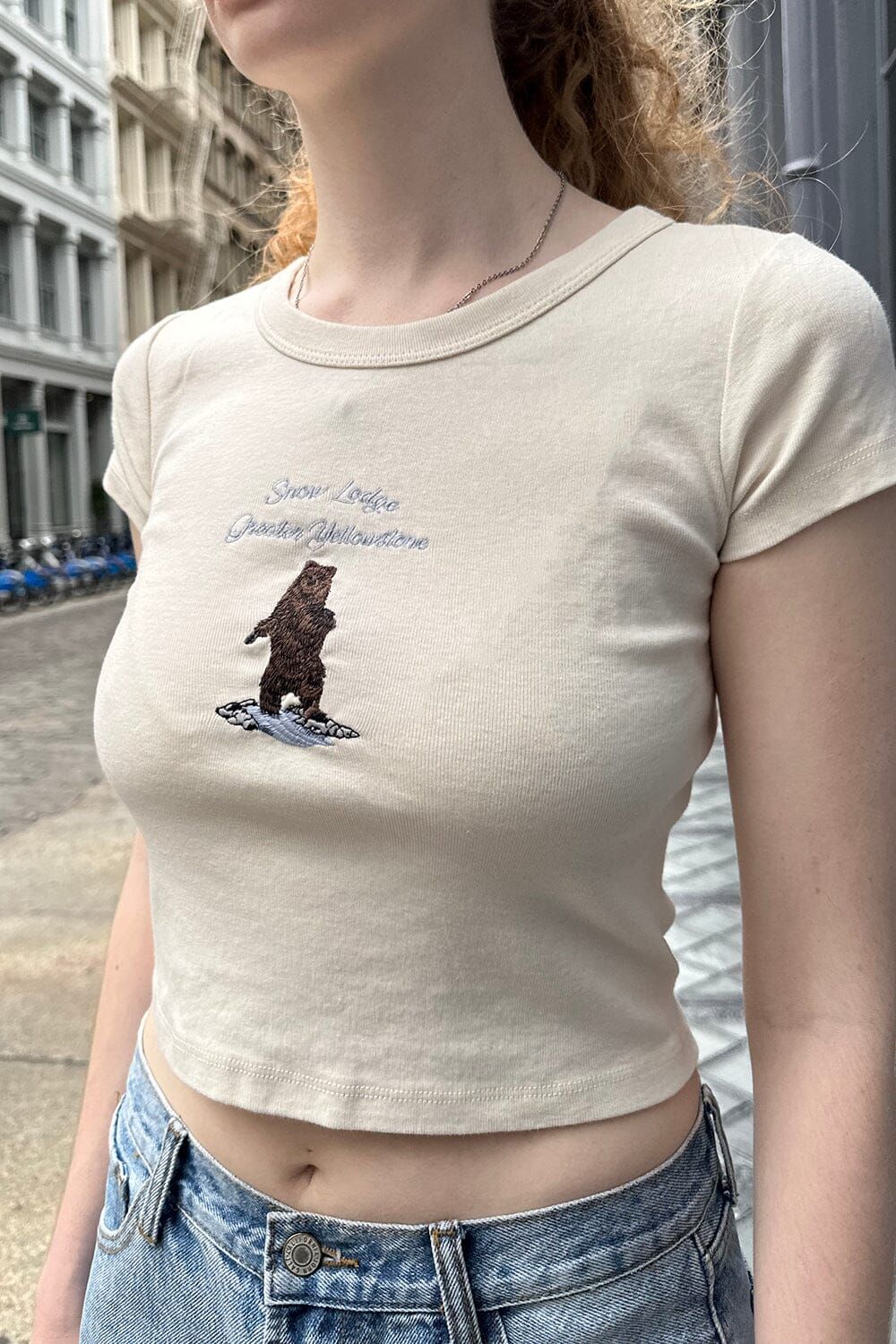 Ashlyn Snow Lodge Yellowstone Bear Top sold by Brandy Melville