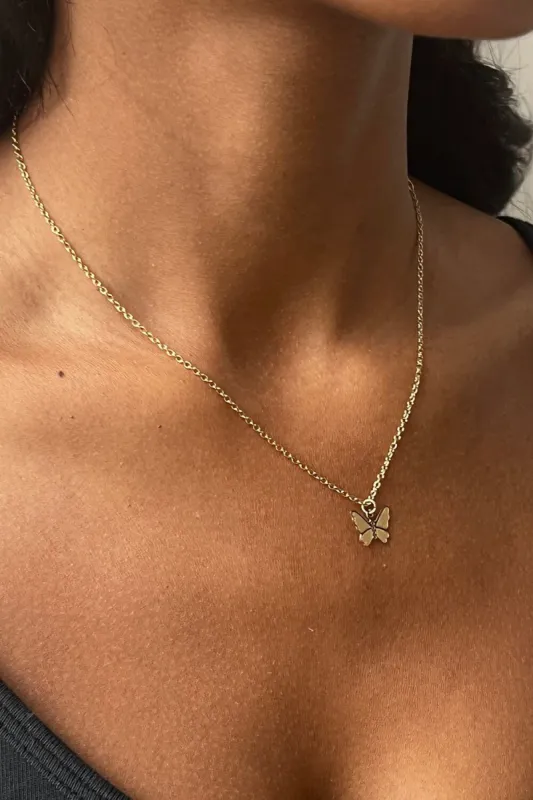 Gold Stainless Steel Butterfly Necklace sold by Brandy Melville