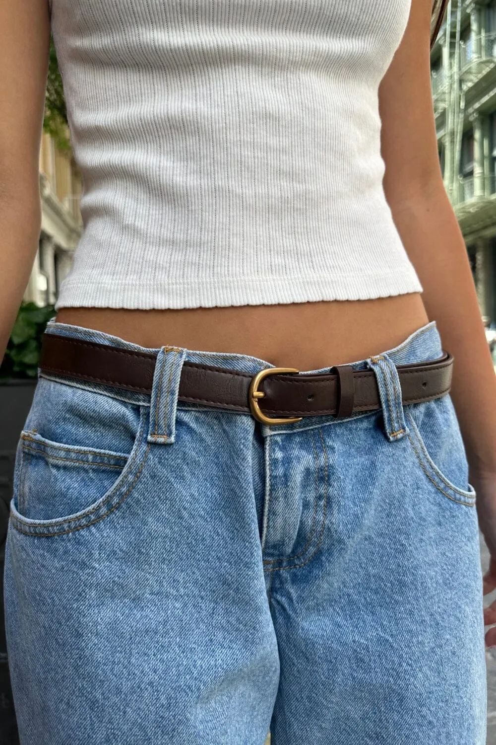 Faux Leather Buckle Belt sold by Brandy Melville