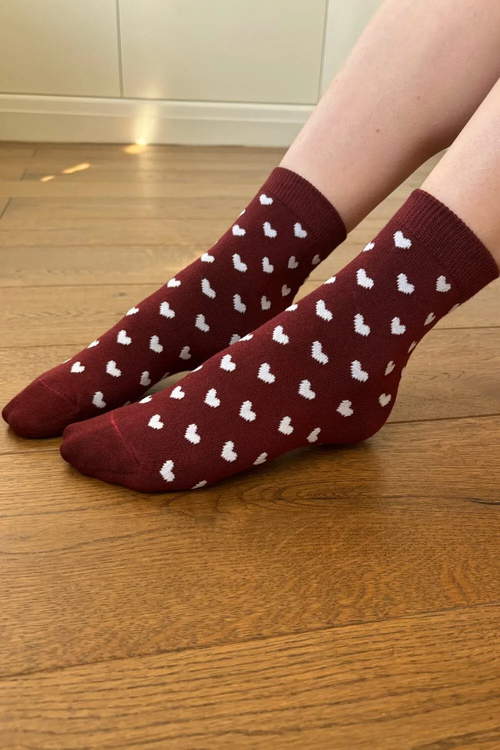 Burgundy White Heart Socks sold by Brandy Melville product image thumbnail 3