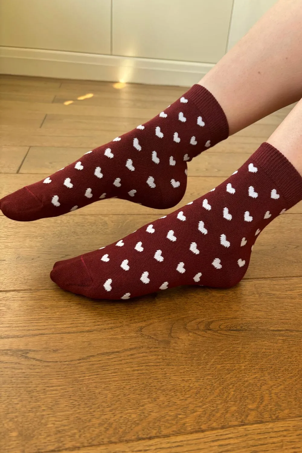 Burgundy White Heart Socks sold by Brandy Melville
