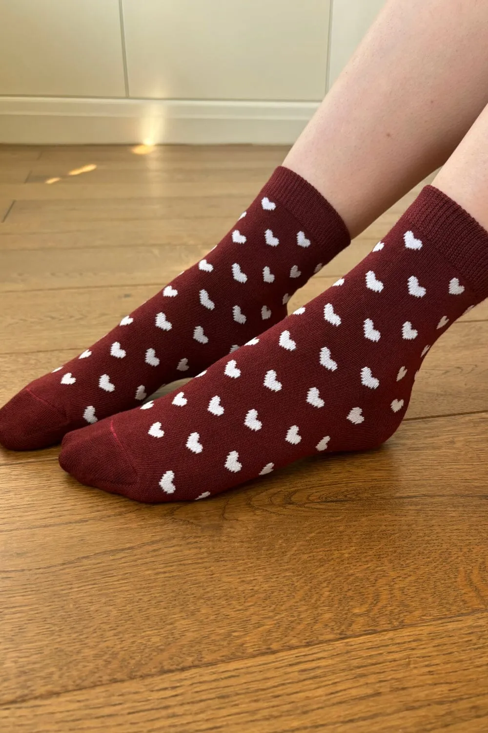 Burgundy White Heart Socks sold by Brandy Melville product image thumbnail 2