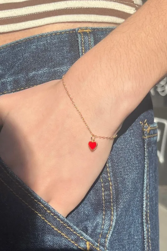 Red Heart Charm Bracelet sold by Brandy Melville