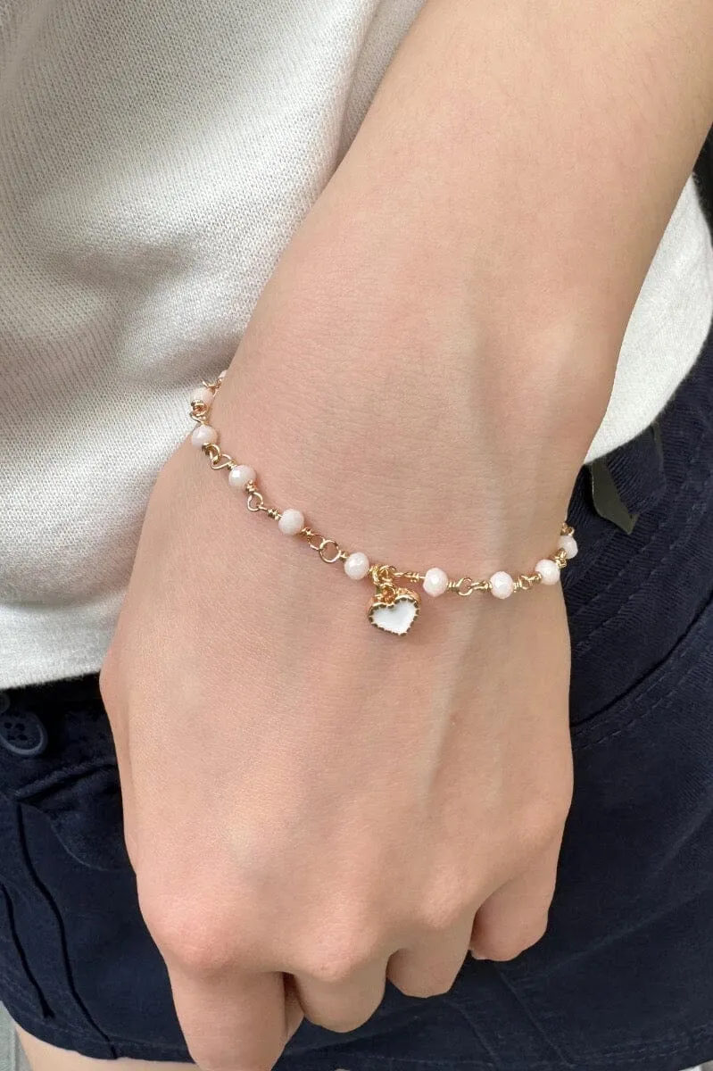 Pink Beaded Heart Charm Bracelet sold by Brandy Melville product image thumbnail 2