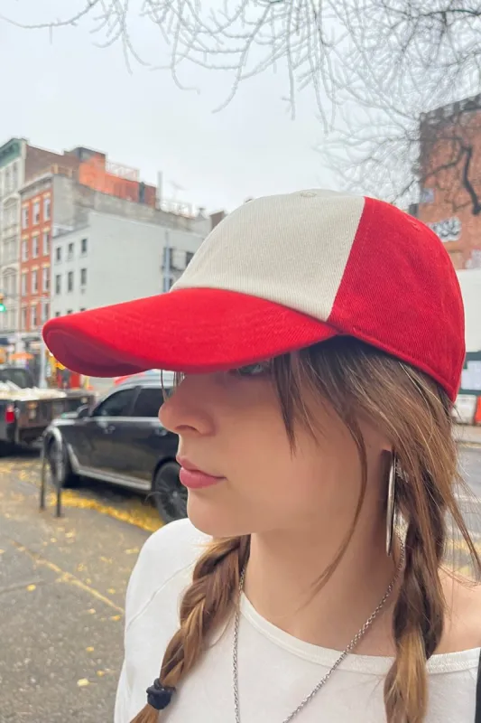 Katherine Red Colorblock Baseball Cap sold by Brandy Melville