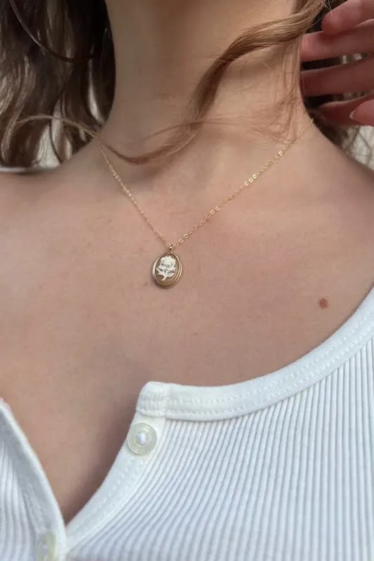 Copper Flower Cameo Necklace sold by Brandy Melville