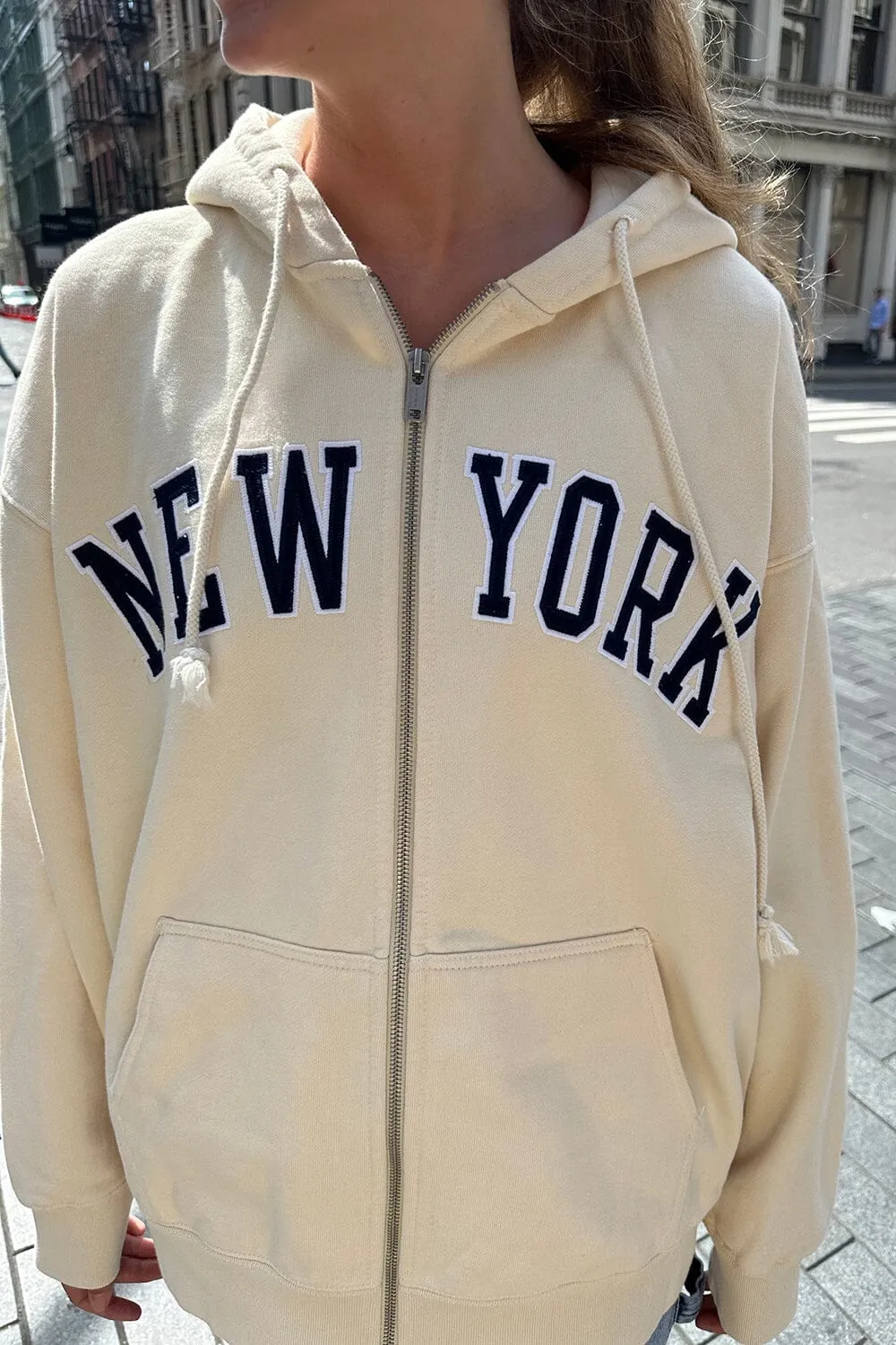 New York Sweatshirt Jacke Brandy Melville Grey Oversized Brandy