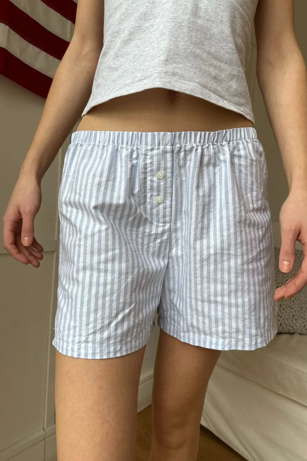 Keira Long Striped Boxer Shorts sold by Brandy Melville