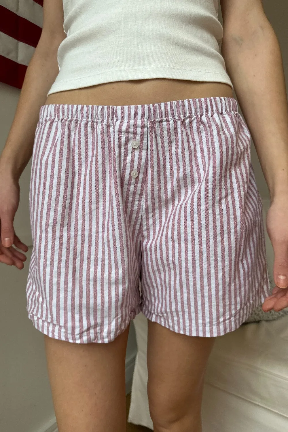 Keira Long Striped Boxer Shorts sold by Brandy Melville