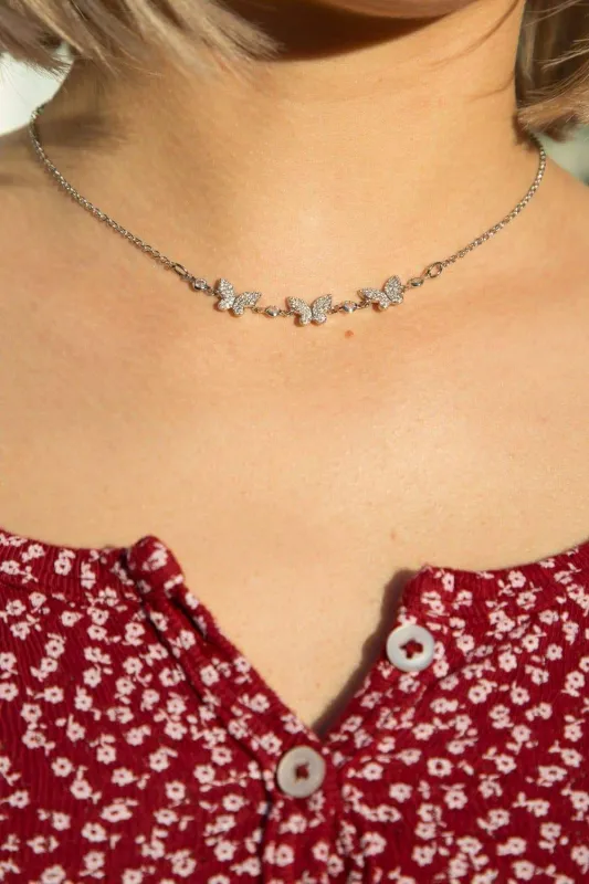 Rhinestone Butterfly Necklace sold by Brandy Melville