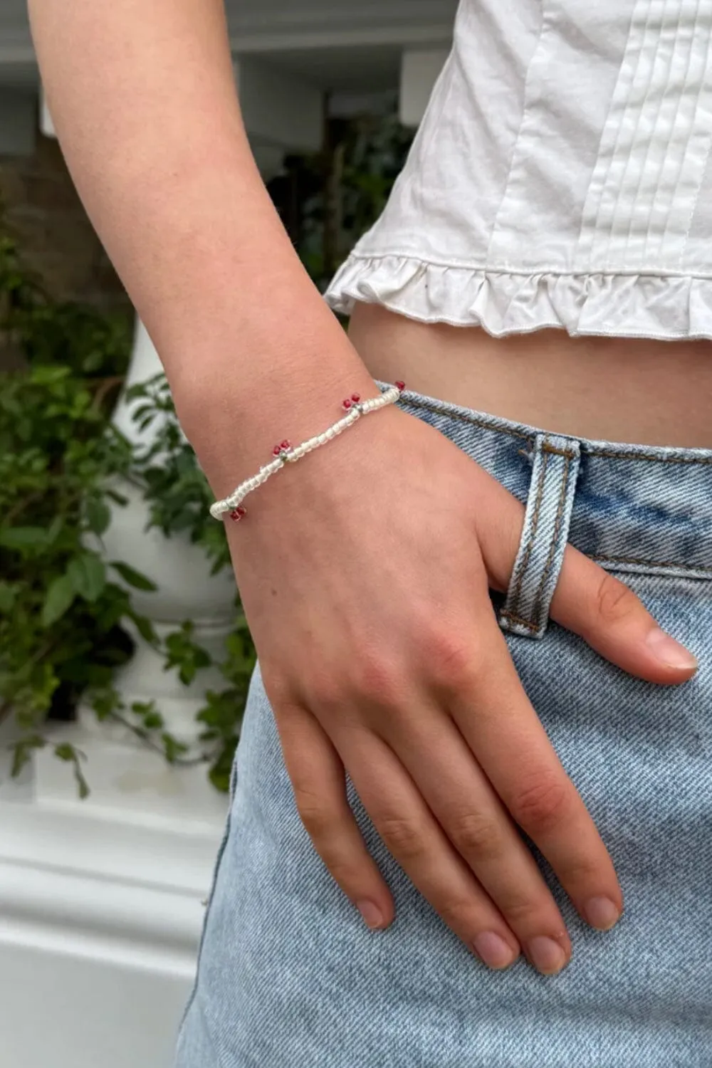 Cherry Beaded Bracelet sold by Brandy Melville