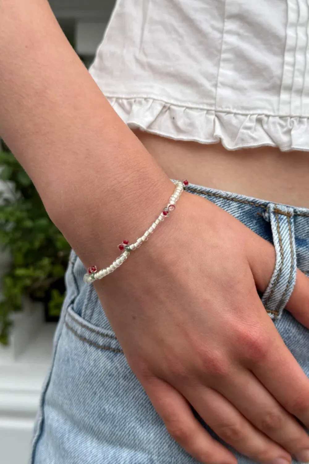 Cherry Beaded Bracelet sold by Brandy Melville product image thumbnail 2