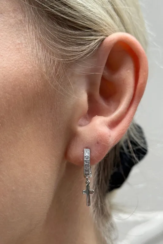 Diamond Hoop Cross Earrings sold by Brandy Melville