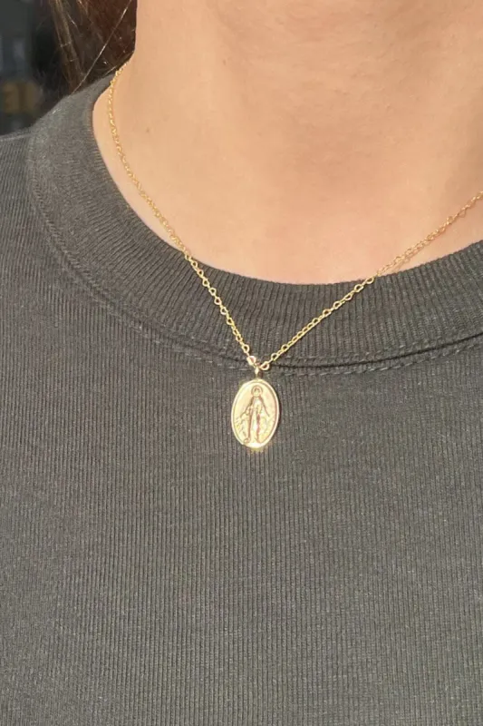 Double-Sided Mother Mary Necklace sold by Brandy Melville