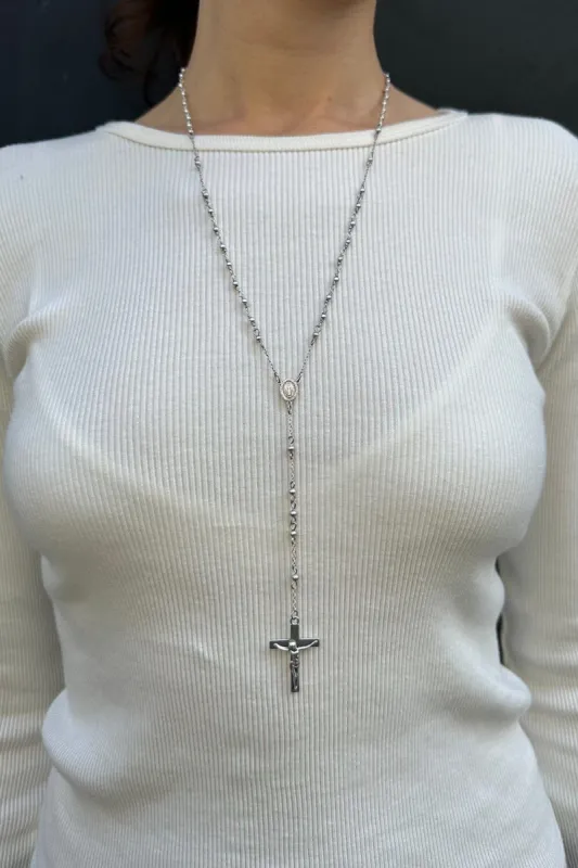Silver Rosary Necklace sold by Brandy Melville