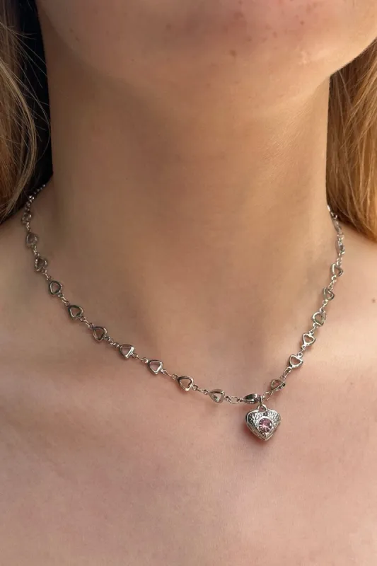 Rhinestone Heart Necklace sold by Brandy Melville