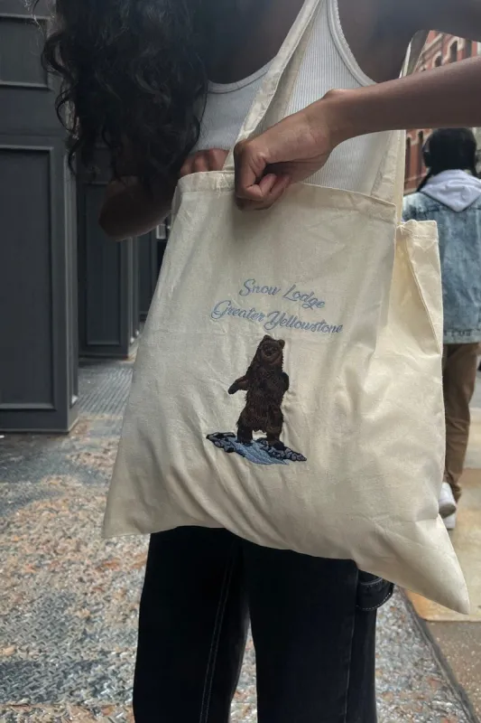 Snow Lodge Greater Yellowstone Bear Tote Bag sold by Brandy Melville