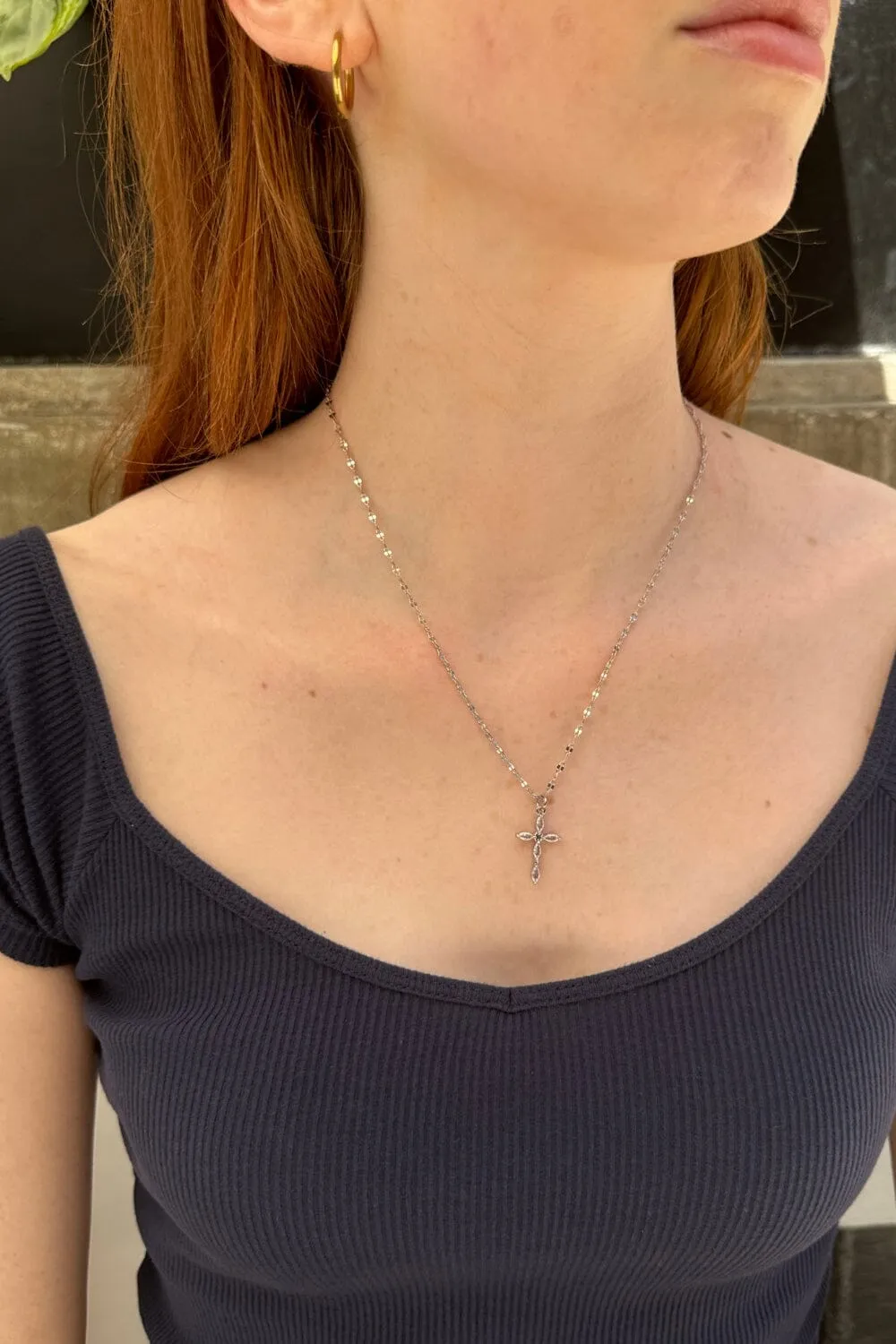 Rhinestone Cross Necklace sold by Brandy Melville