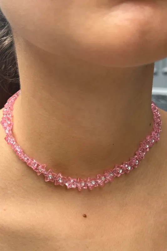 Sheer Pink Glitter Stars Necklace sold by Brandy Melville