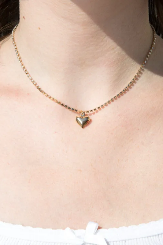 Rhinestone Gold Heart Charm Necklace sold by Brandy Melville