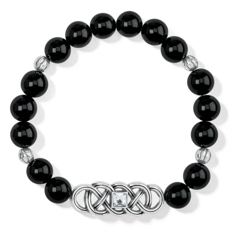 Interlok Lustre Black Agate Stretch Bracelet sold by Brighton