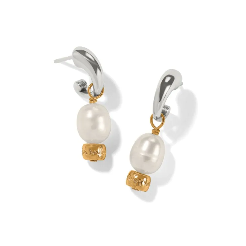 Meridian Petite Pearl Two Tone Post Hoop Earrings sold by Brighton
