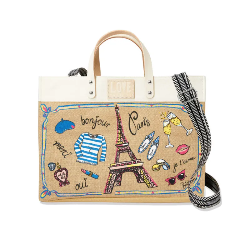 Parisian Holiday East West Burlap Tote sold by Brighton