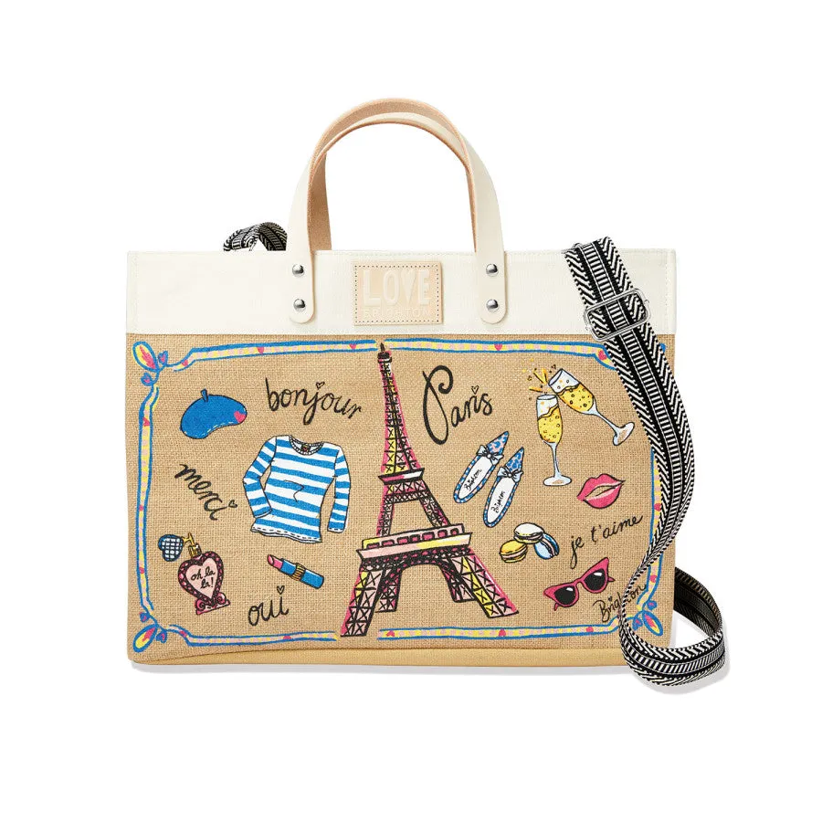 Parisian Holiday East West Burlap Tote sold by Brighton