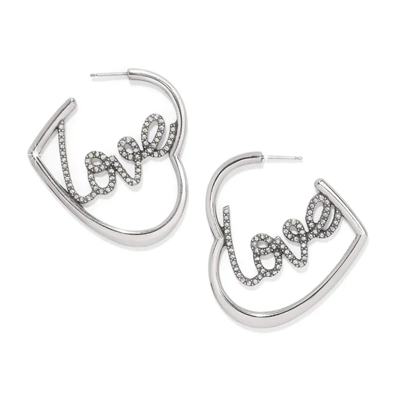 Love Script Sparkle Hoop Earrings sold by Brighton
