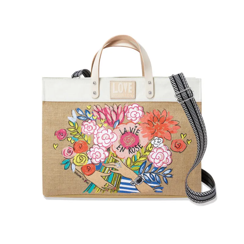 La Vie En Rose East West Burlap Tote sold by Brighton