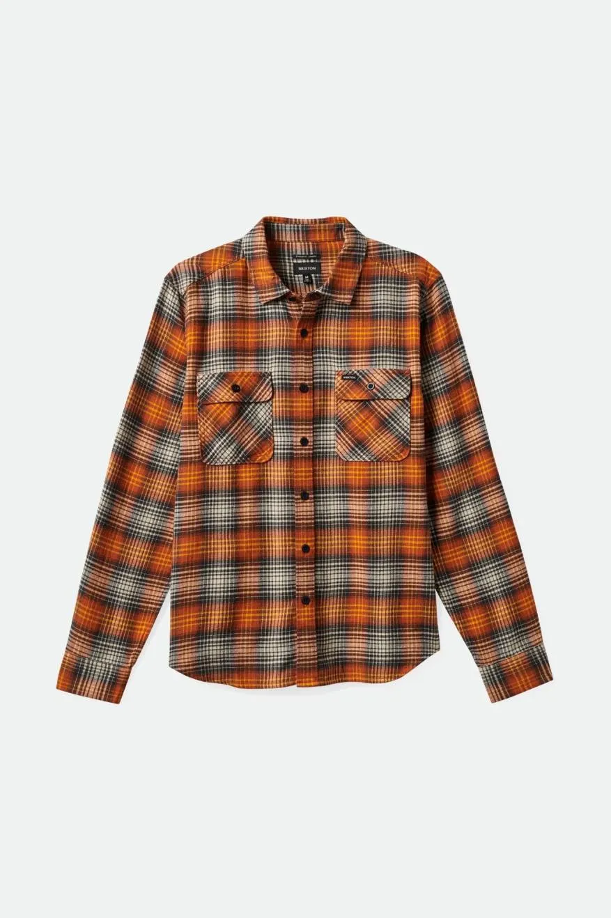 Bowery Lightweight Ultra Soft L/S Flannel - Terracotta/Black sold by Brixton