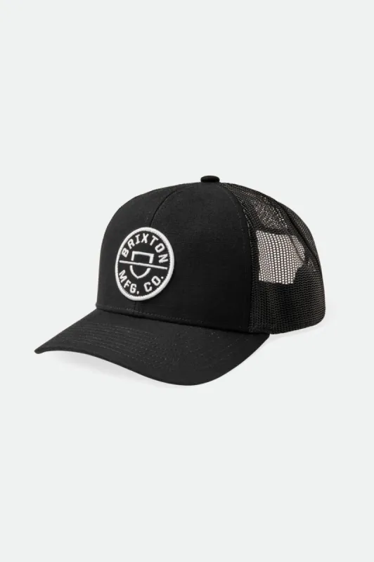 Crest Netplus Trucker Hat - Black/Black sold by Brixton
