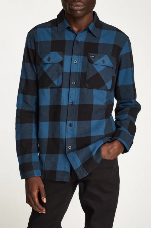 Bowery Lightweight L/S Flannel - Black/Teal sold by Brixton