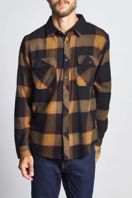 Bowery L/S Flannel - Black/Gold sold by Brixton