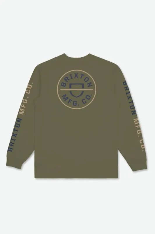 Crest L/S Tee - Olive Surplus/Washed Navy/Sand sold by Brixton