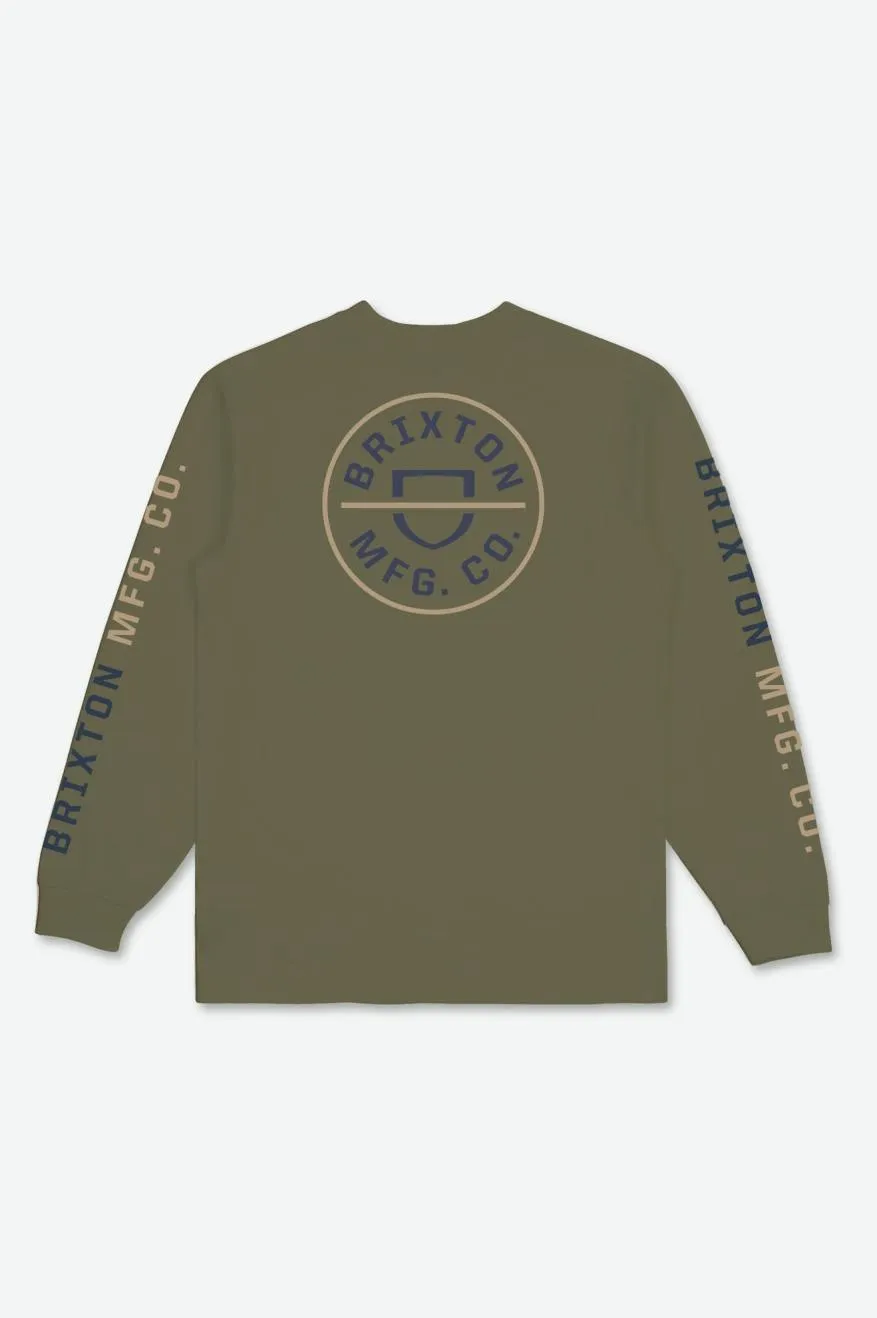Crest L/S Tee - Olive Surplus/Washed Navy/Sand sold by Brixton