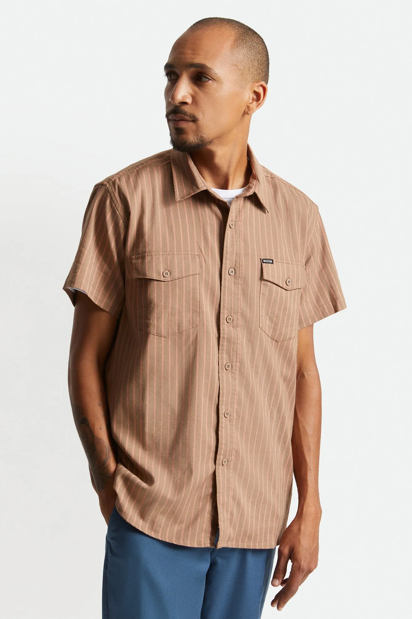 Olson Utility S/S Woven - Twig/Apricot Jam sold by Brixton