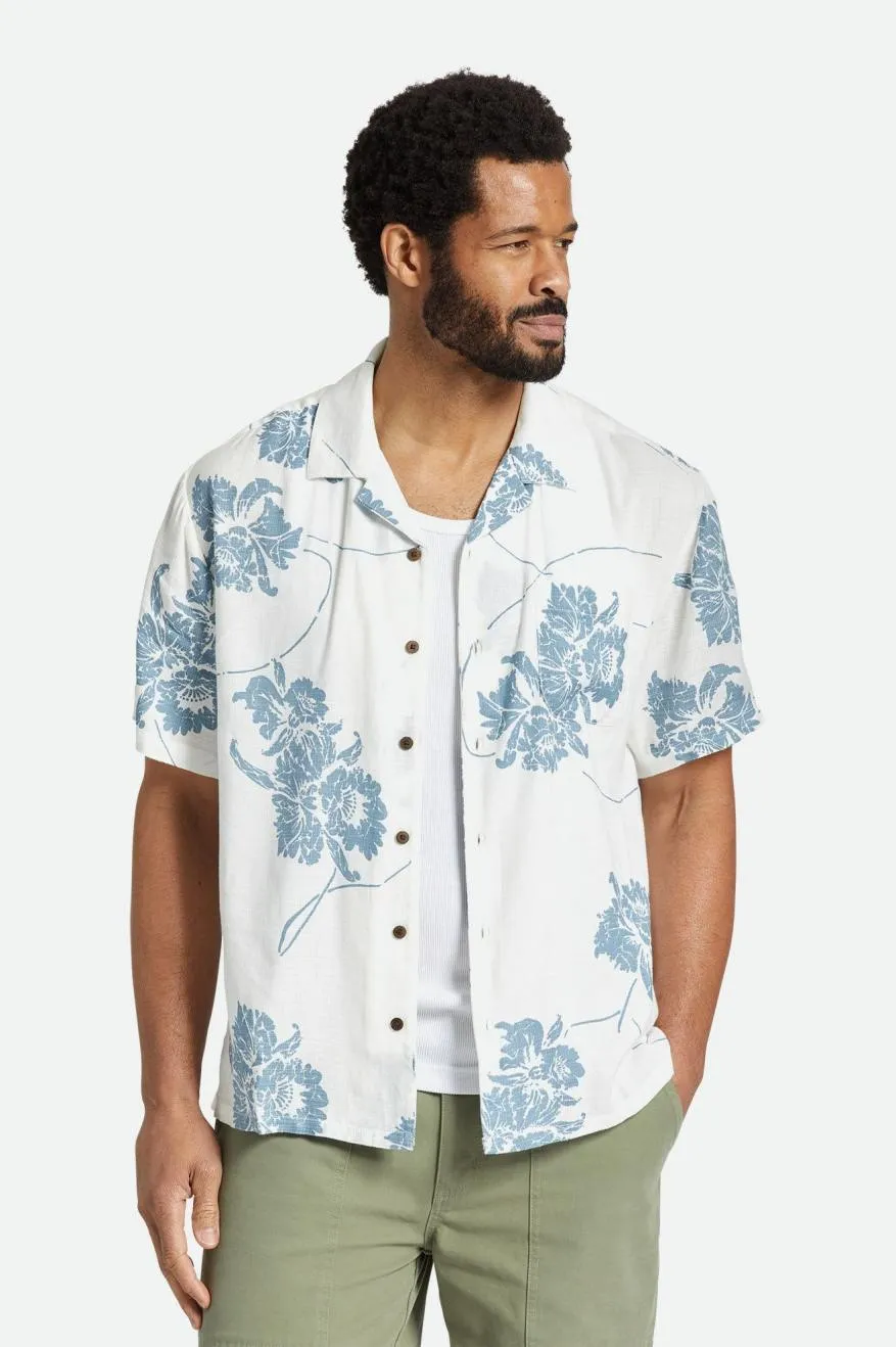 Bunker Slub S/S Woven Shirt - Off White/Dusty Blue sold by Brixton