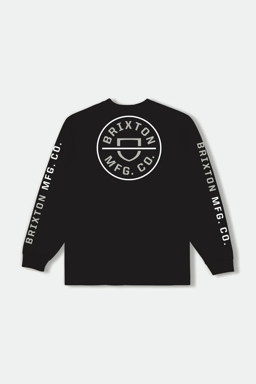 Crest L/S Tee - Black/Mineral Grey/White sold by Brixton