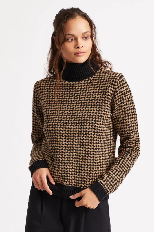 Joni Sweater - Khaki Houndstooth sold by Brixton