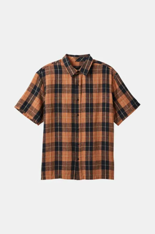 Cru Linen Blend Relaxed S/S Woven Shirt - Black/Rust Orange sold by Brixton