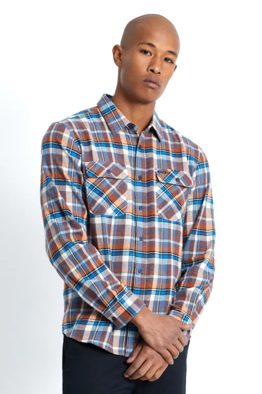 Bowery Lightweight L/S Flannel - Blue/Orange sold by Brixton
