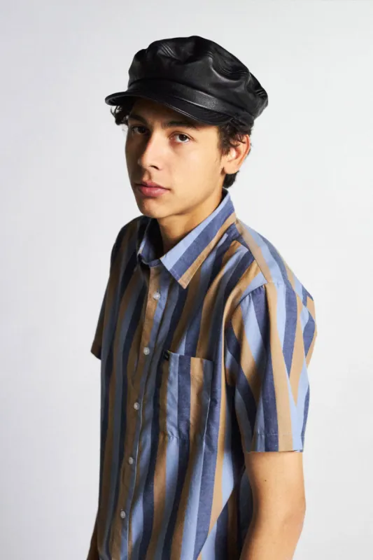 Fiddler Cap - Black/Black Leather sold by Brixton