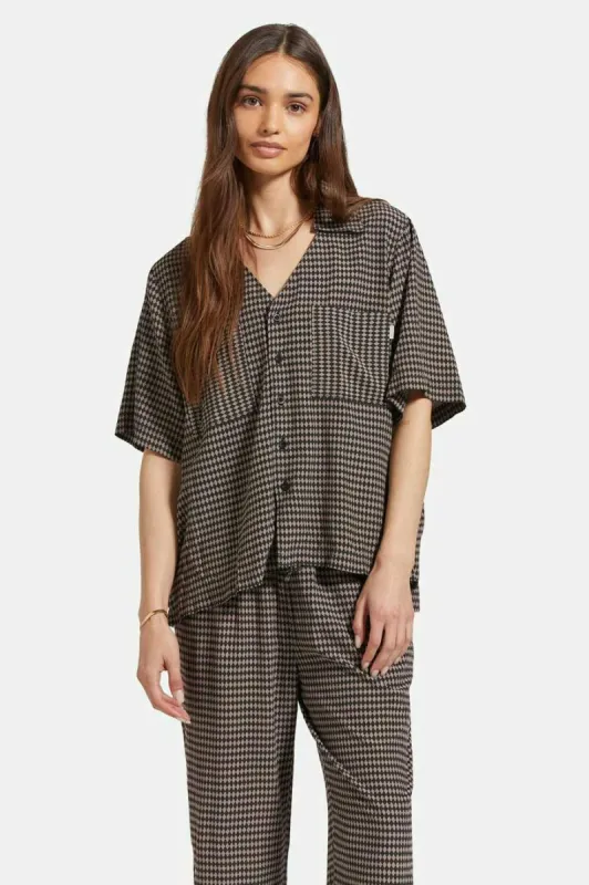 Hudson Lounge S/S Woven Shirt - Washed Black/Cinder Grey Diamond Check sold by Brixton