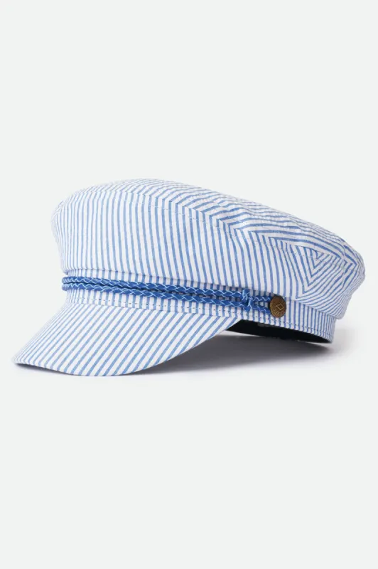 Ashland Cap - Slate Blue/Off White Seersucker sold by Brixton