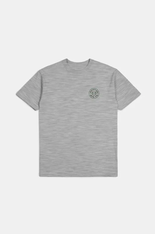 Crest II S/S Standard T-Shirt - Heather Grey/Washed Black/Pine Needle sold by Brixton