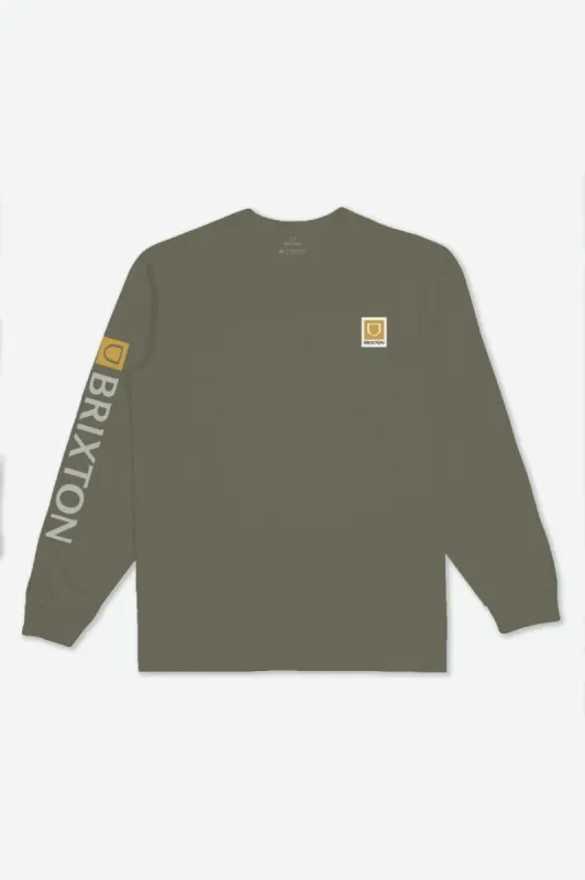 Beta II L/S Tee - Olive Surplus/Mineral Grey Garment Dye sold by Brixton