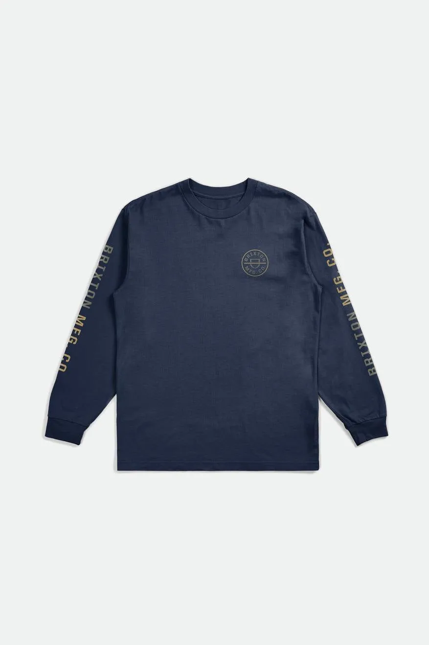 Crest L/S Tee - Washed Navy/Olive Surplus/Antelope sold by Brixton product image thumbnail 2