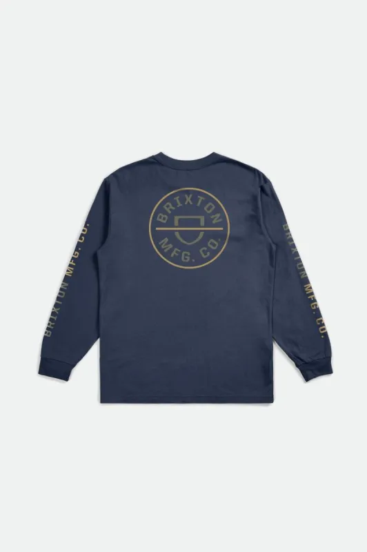 Crest L/S Tee - Washed Navy/Olive Surplus/Antelope sold by Brixton